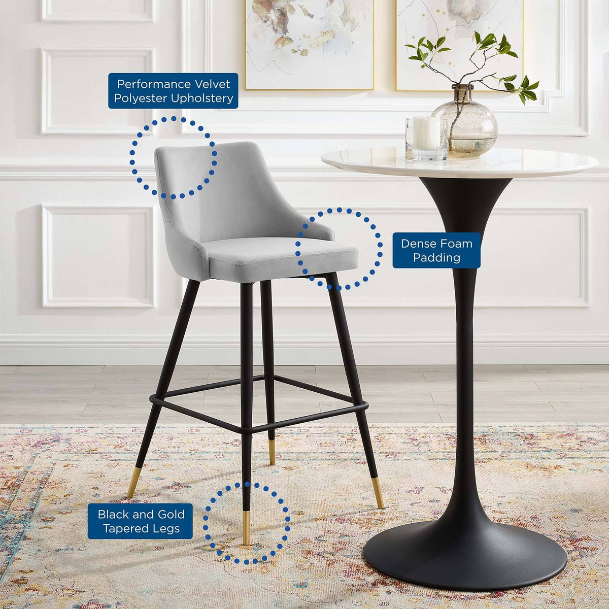 Light Gray Performance Velvet Bar Stool Set of 2 V26847