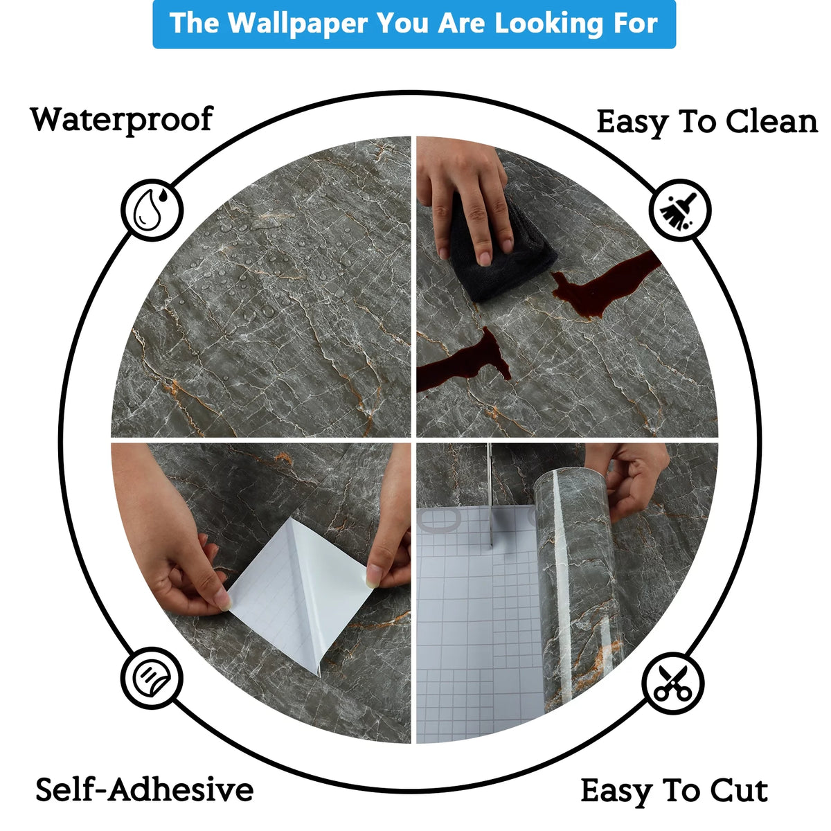 24"x354" Grey Marble Peel and Stick Wallpaper E75473