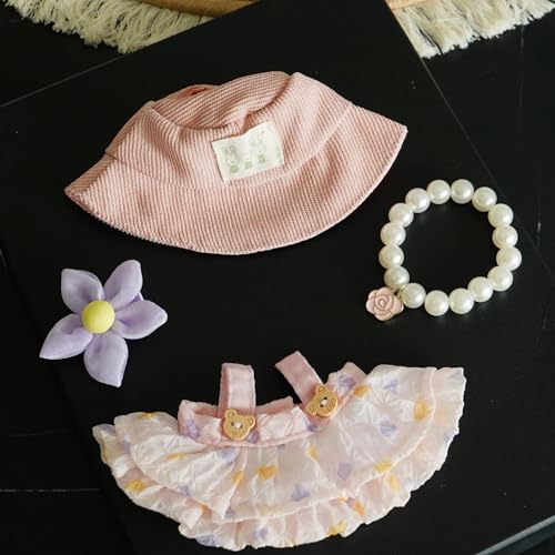 17cm Doll Clothes Set with Hat Pearl Necklace Bag Accessories Blue L840486