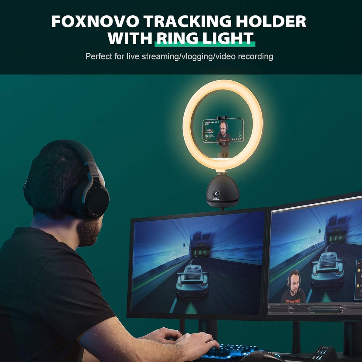 Auto Face Tracking Phone Holder with 10'' Selfie Ring Light and Tripod Stand R96946