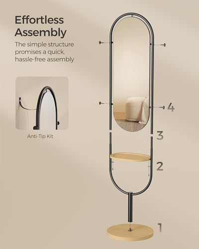Oak Beige and Ink Black Full-Length Floor Mirror N8990