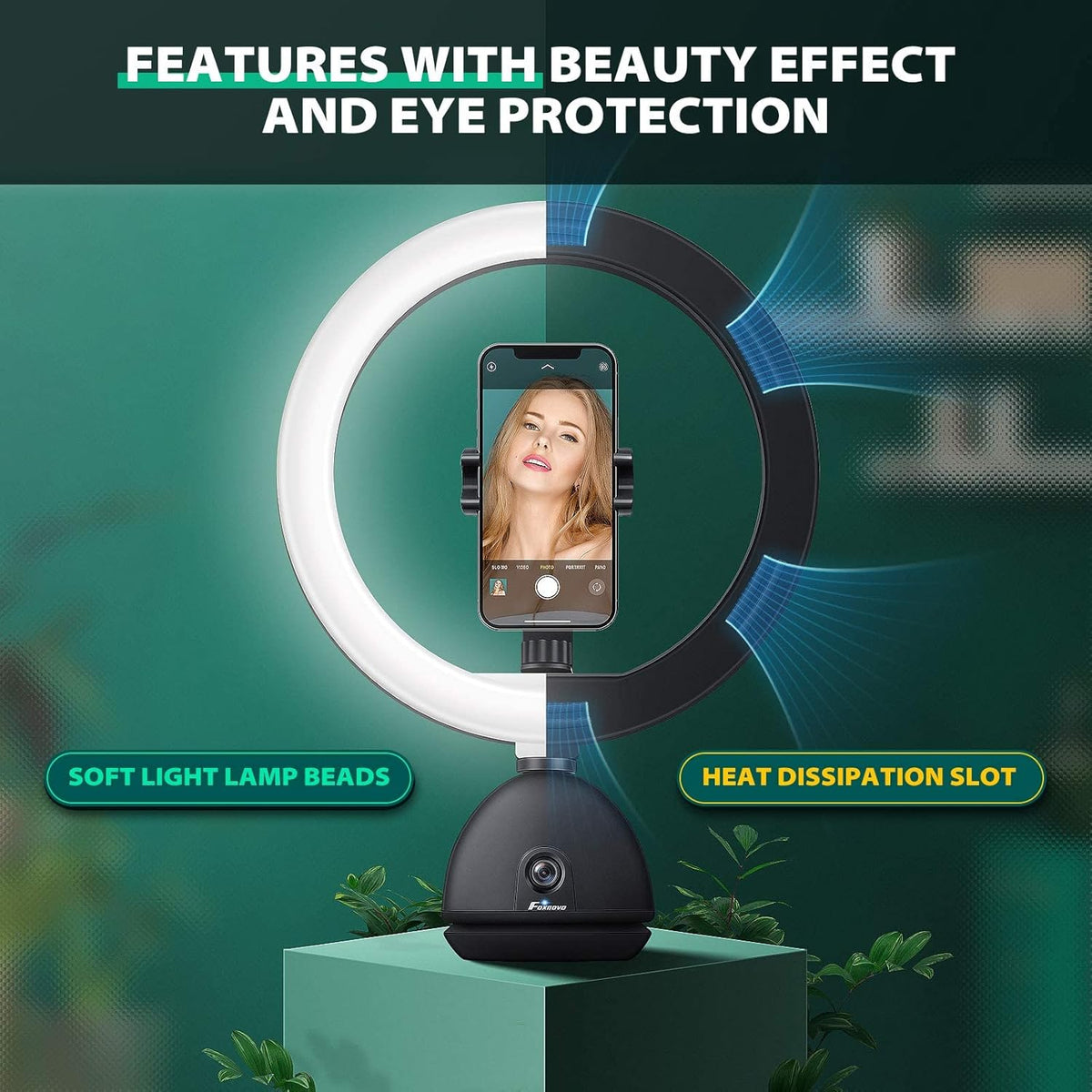 Auto Face Tracking Phone Holder with 10'' Selfie Ring Light and Tripod Stand R96946