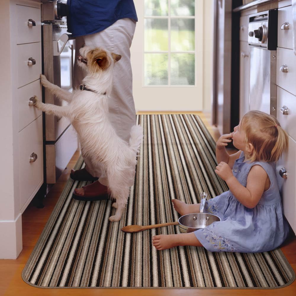 Skid-Resistant Carpet Runner Mocha Brown Stripe 18 Feet X 36 Inches U680