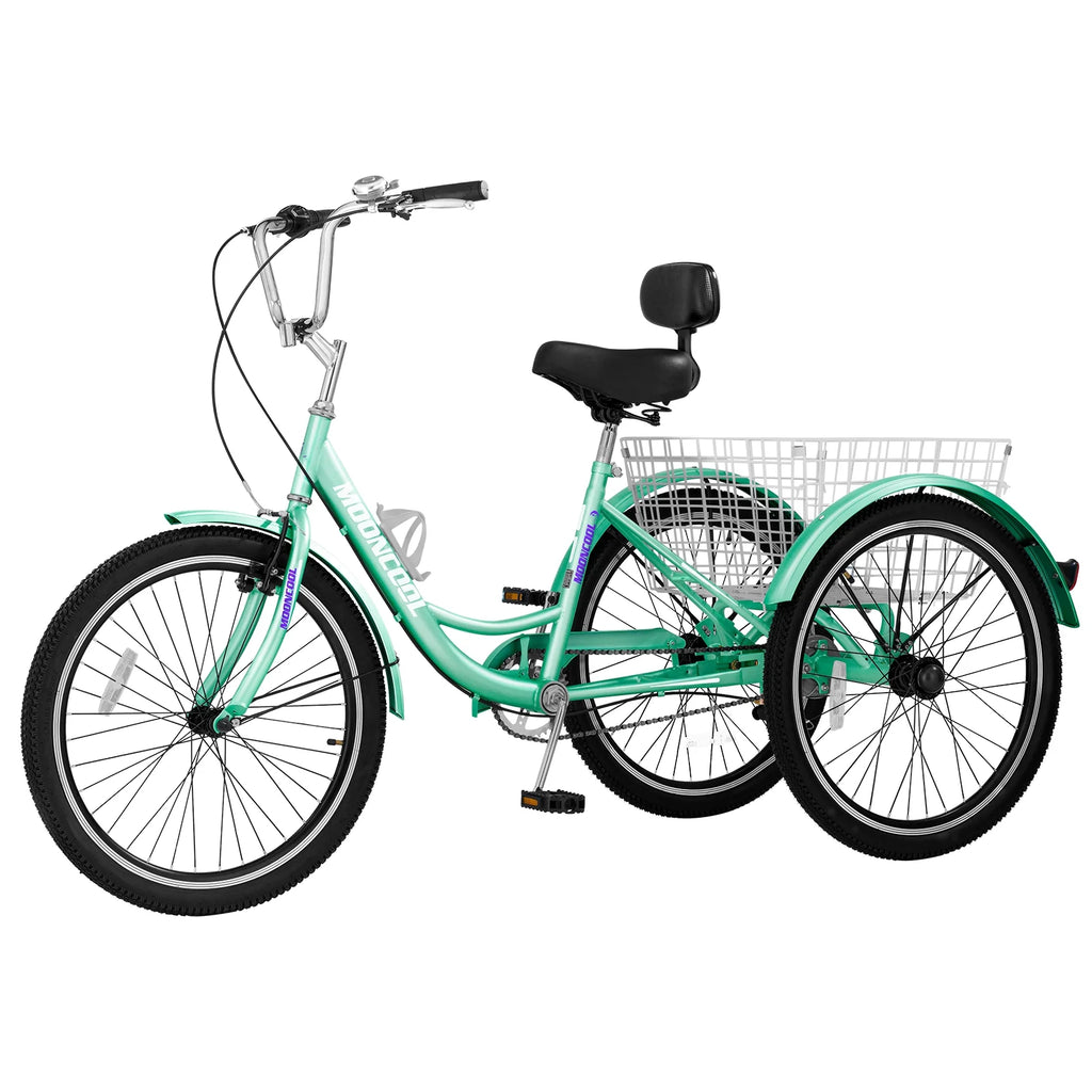 Adult Tricycles Single Speed 24 inch Three Wheel Bike Cruiser Trike with Low-Step Through Frame Large Basket G87790