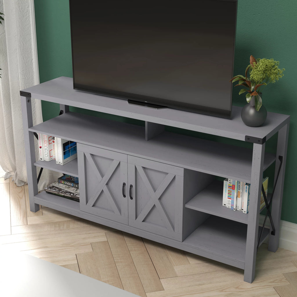 60 Inch Coastal Gray Media Console Cabinet S9155