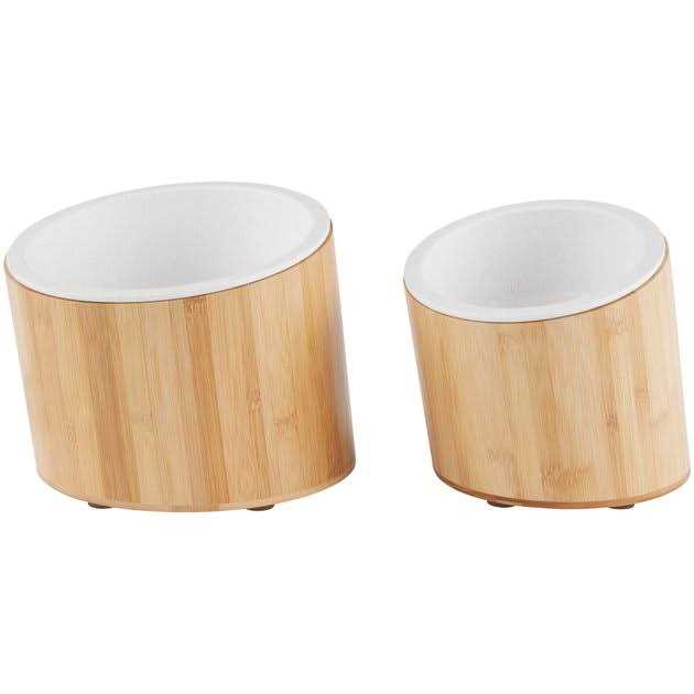 Slanted Non-Skid Elevated Bamboo Melamine Bowl with Stand S719248