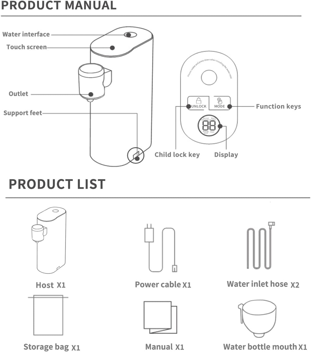 3s Instant Hot Water Dispenser Countertop with Touch Screen and Child Safety Lock U669479