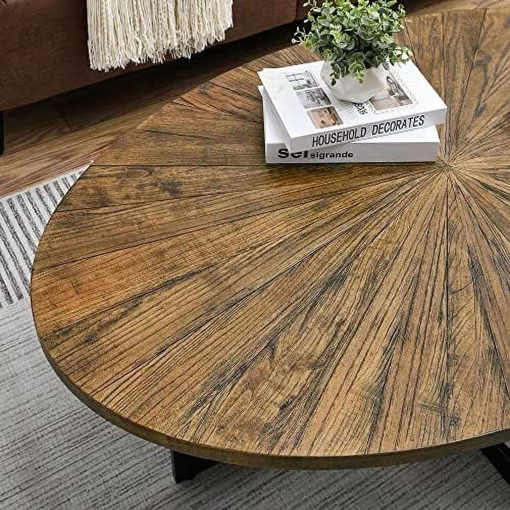Round Solid Wood Coffee Table with Metal Legs T384