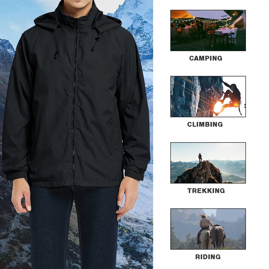 Lightweight Waterproof Hooded Rain Jacket Black XL U860315