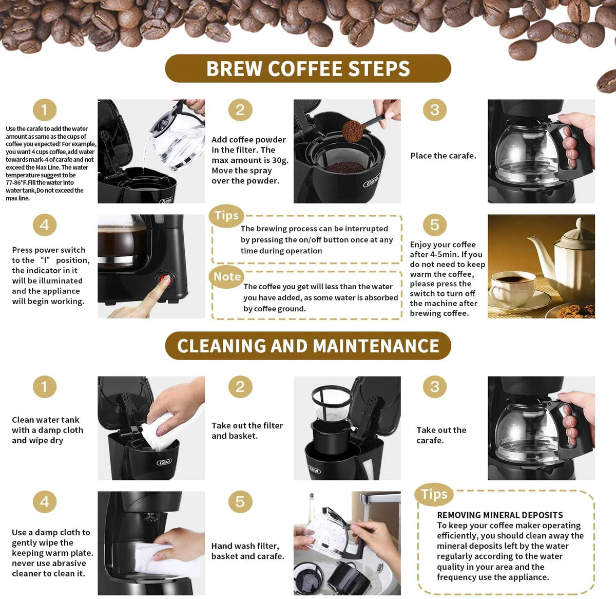 4 Cup Drip Coffee Maker with Reusable Filter, Black W44871