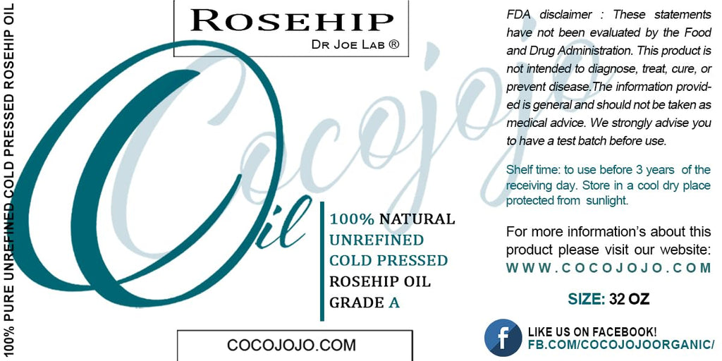 100% Pure Unrefined Cold Pressed Rosehip Oil - 32 Oz J49948