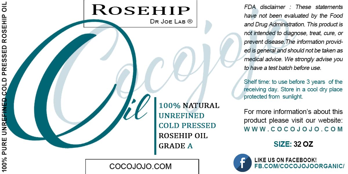 100% Pure Unrefined Cold Pressed Rosehip Oil - 32 Oz J49948