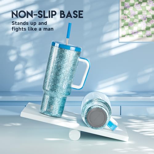 40oz Insulated Stainless Steel Tumbler with Handle and Straw E252653