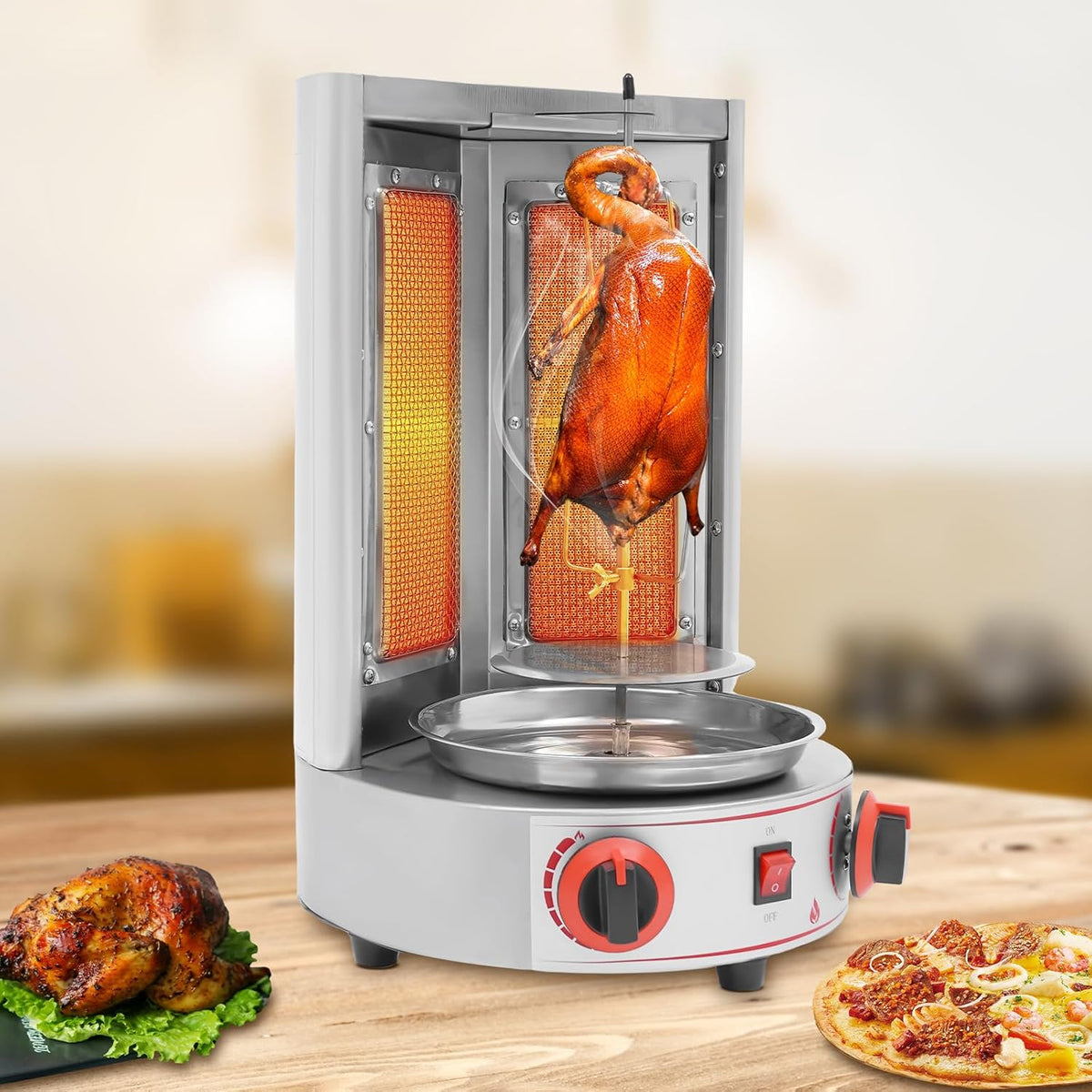 Stainless Countertop Gas Vertical Broiler Rotisserie Grill with 2 Burners Q8302