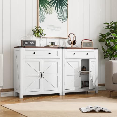 White Freestanding Storage Cabinet with 2 Doors and Walnut Countertop H9283