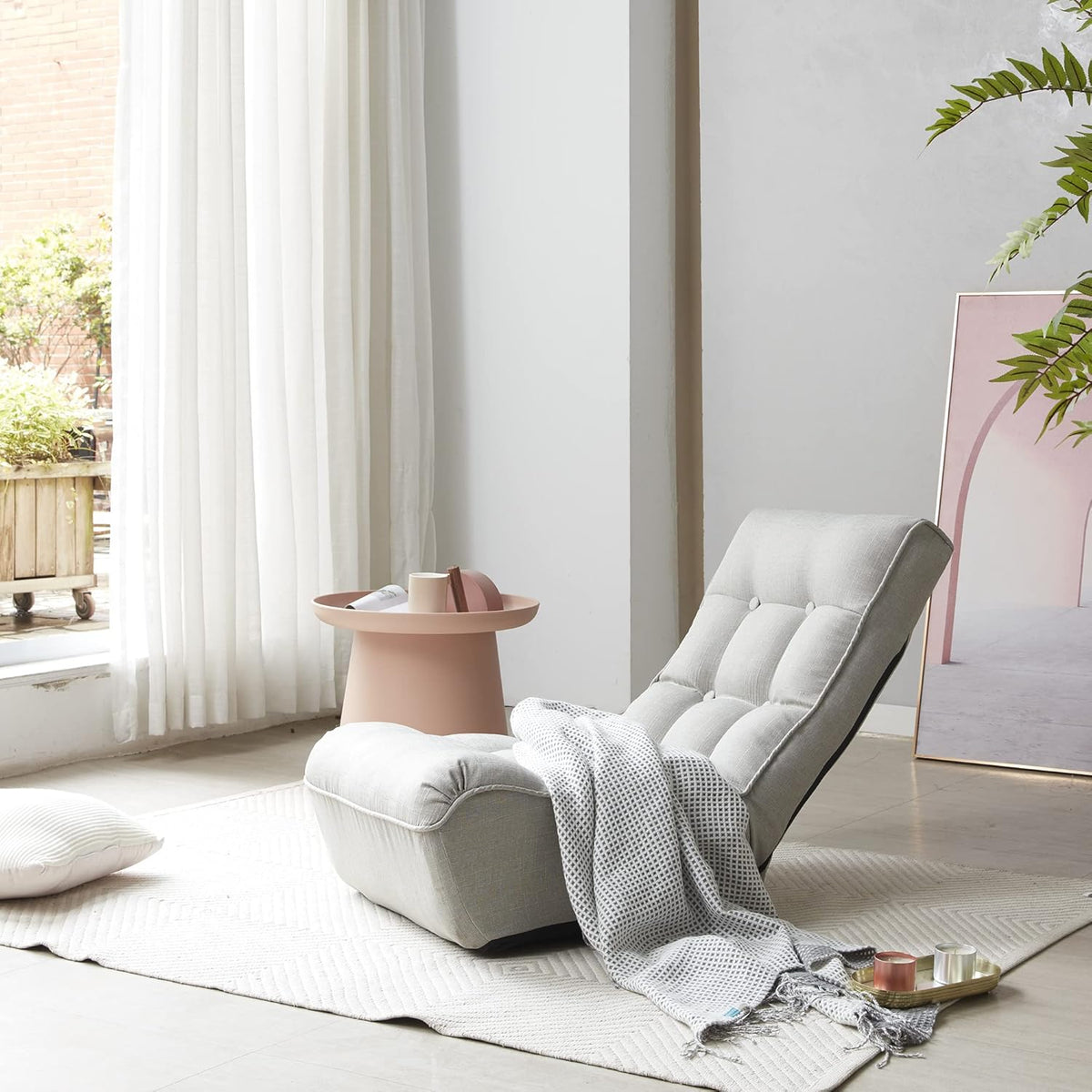 Grey Adjustable Floor Chaise Lounge Chair R71658