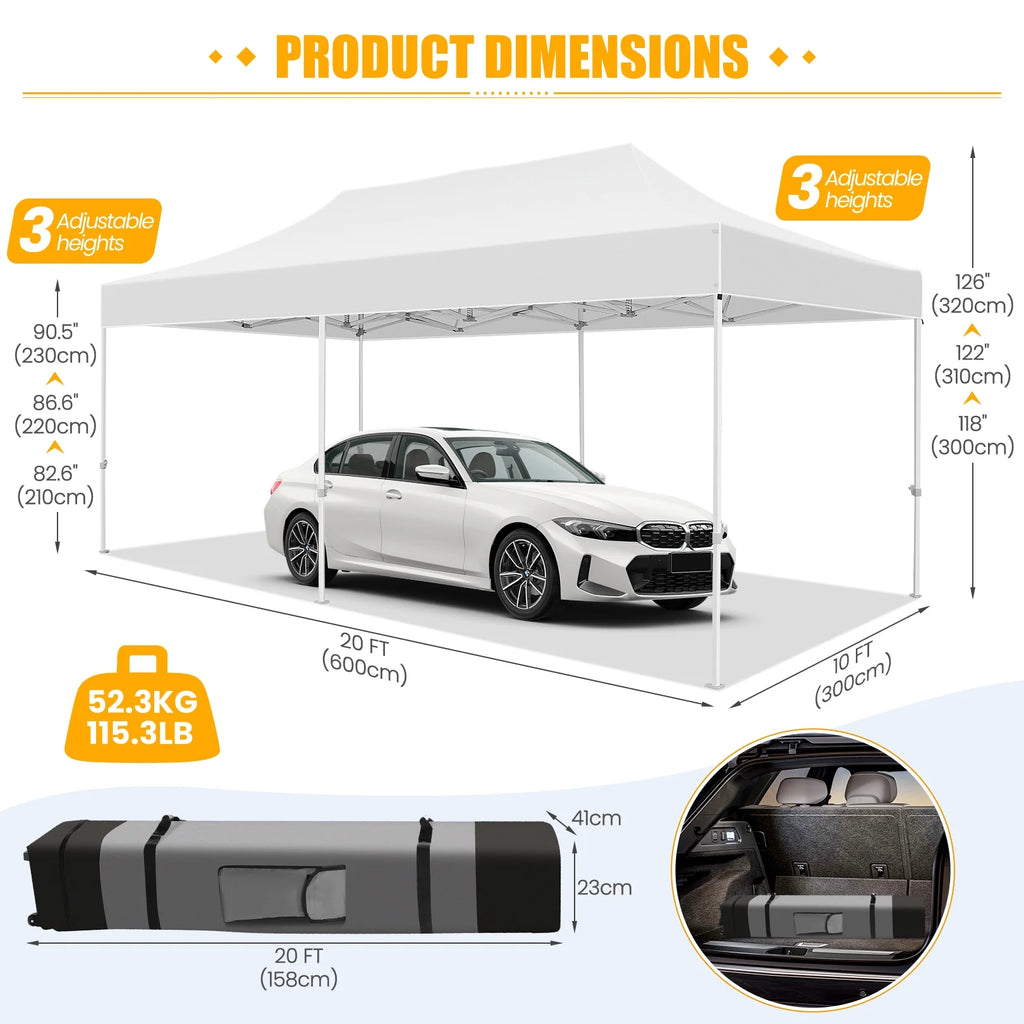 White 10'x20' Waterproof Pop Up Canopy Tent M846960