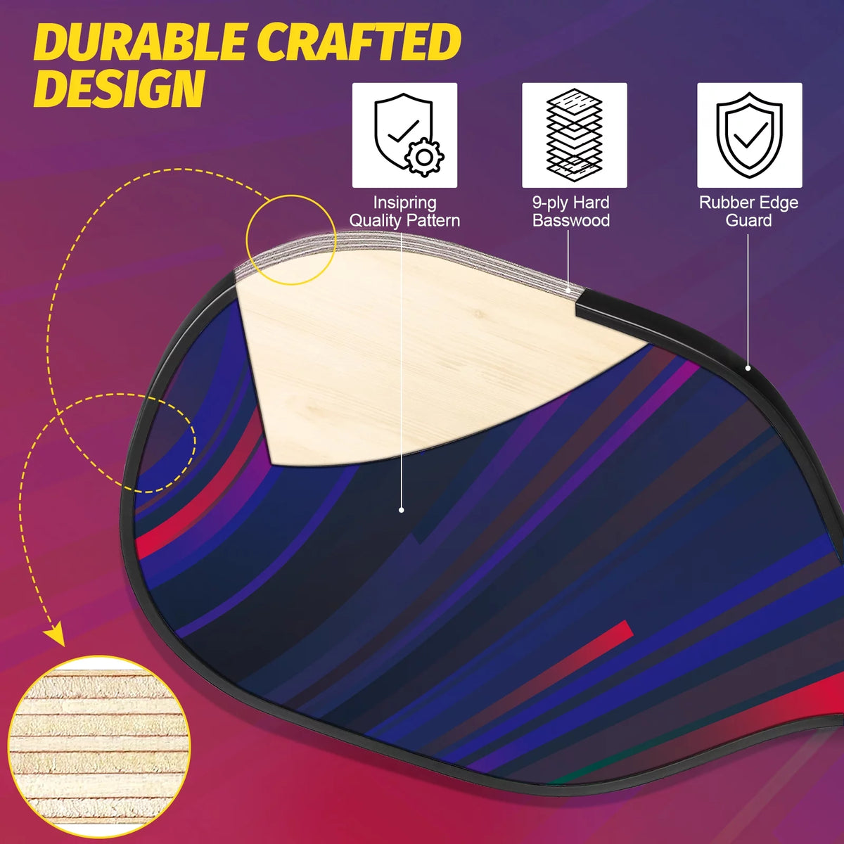 Wood Pickleball Paddles Set of 4 with Mesh Bag O76595