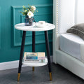 White Marble Small Round Side Table with Storage Shelf R13438