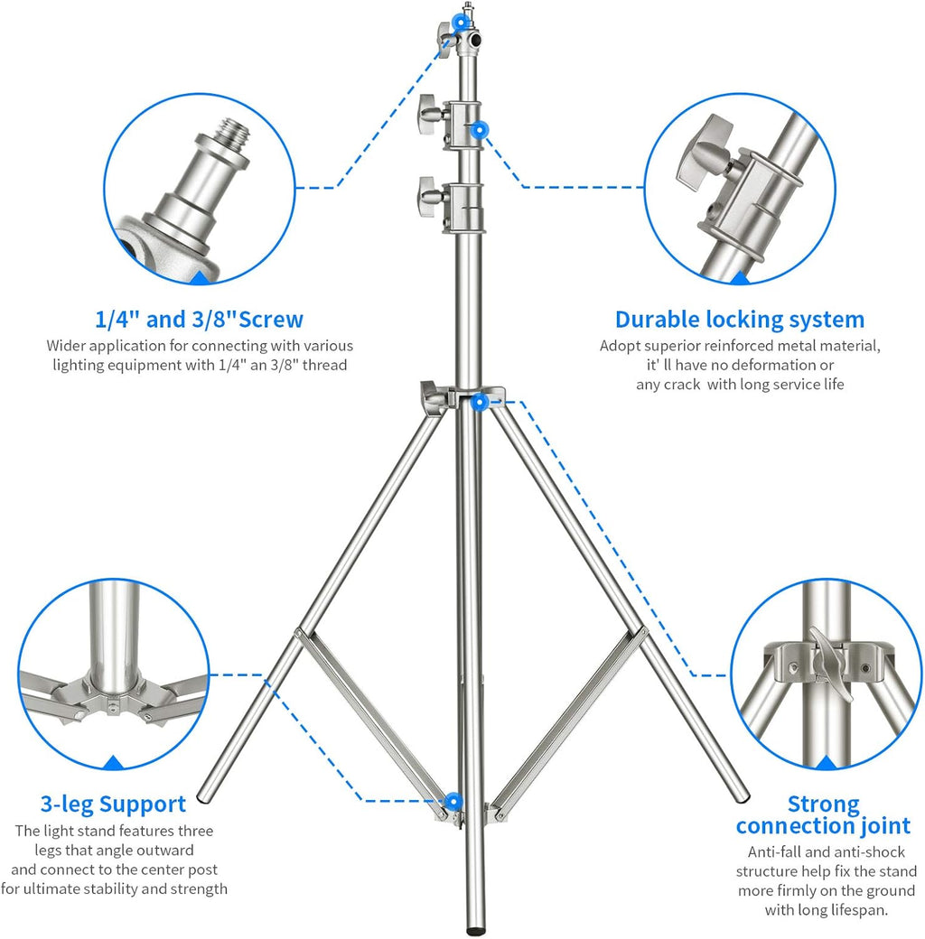 Stainless Steel Heavy Duty Light Stand 118"/300CM with Universal Adapter K725