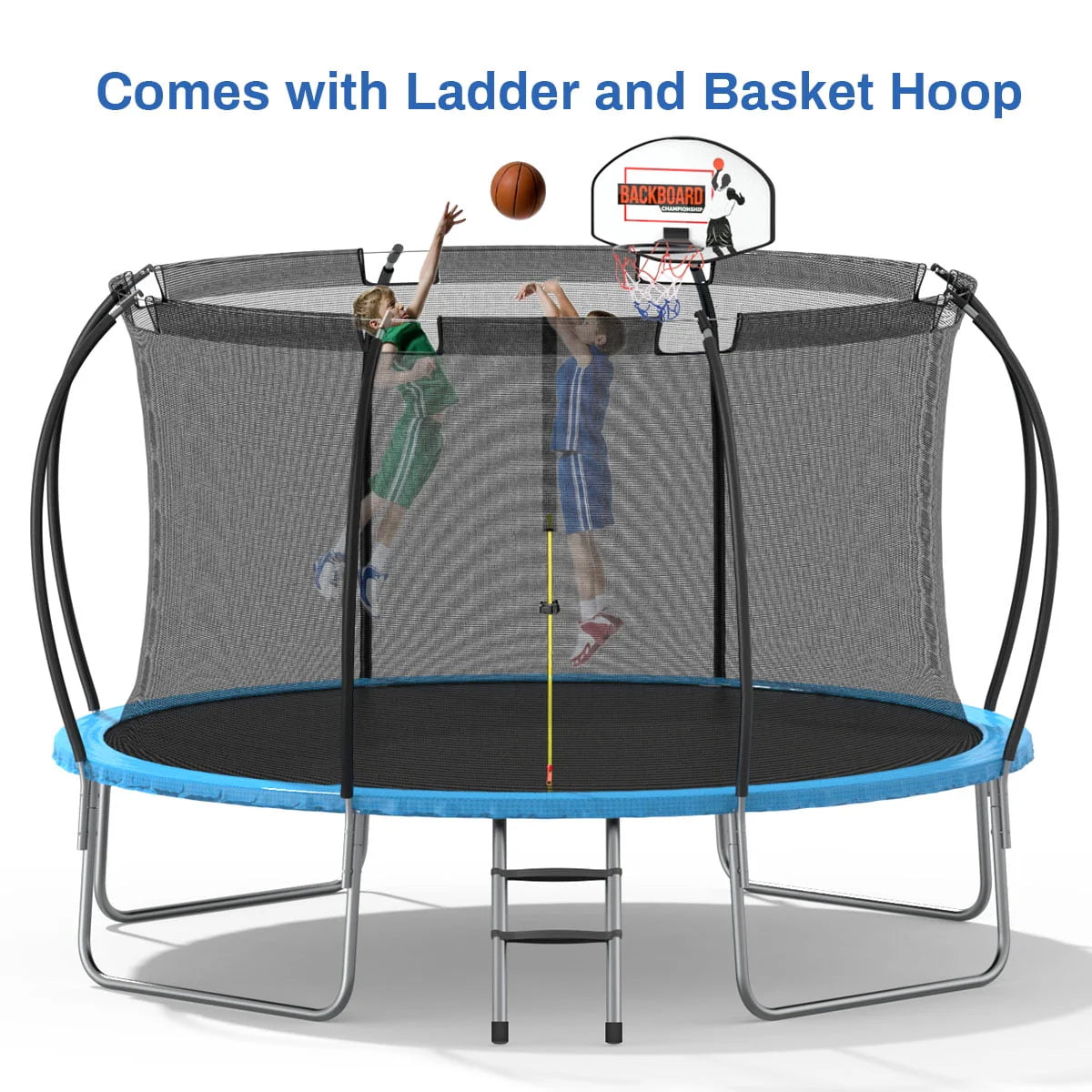12 ft Trampoline with Enclosure and Basketball Hoop B64156