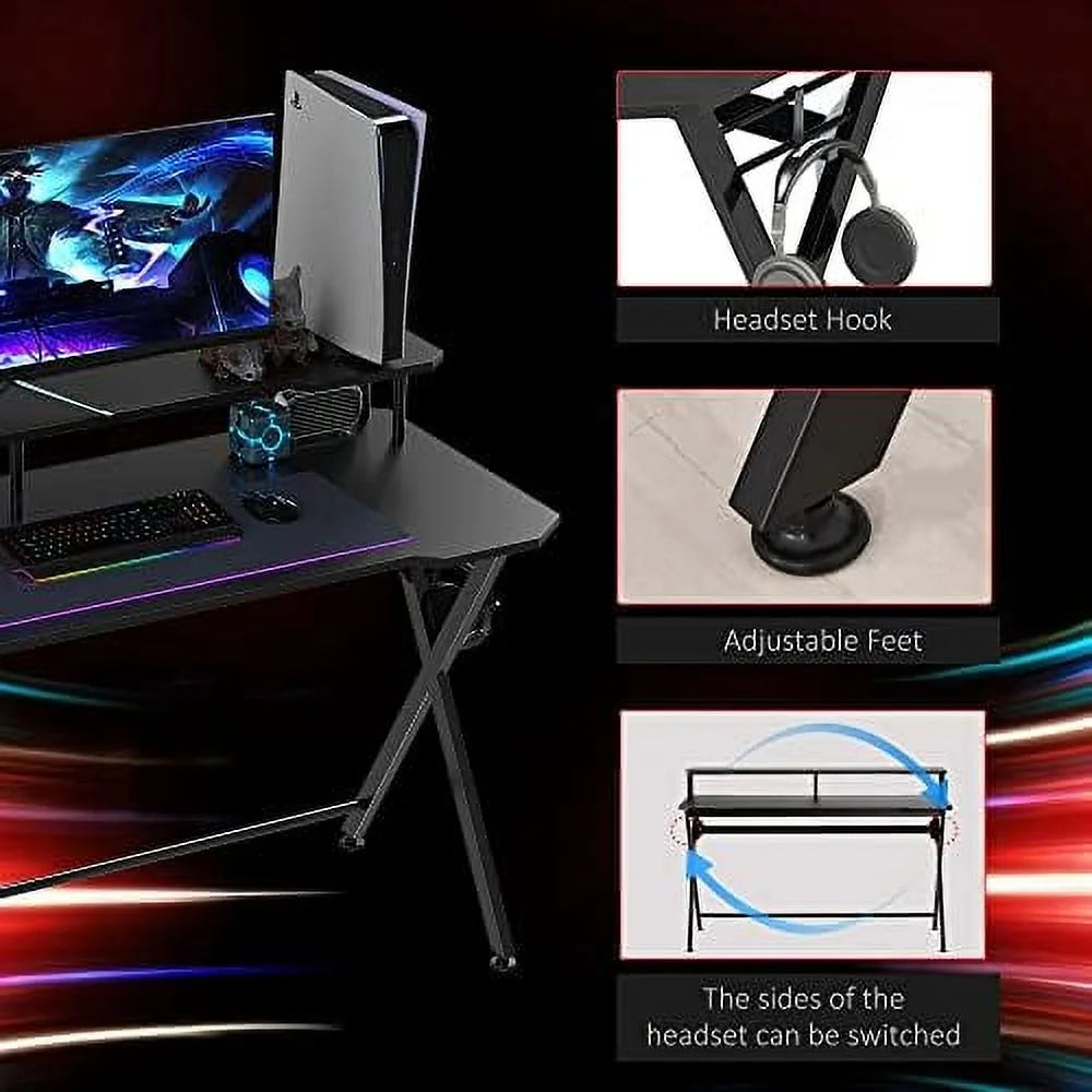 55 Inch Black Gaming Desk with Monitor Stand P57989