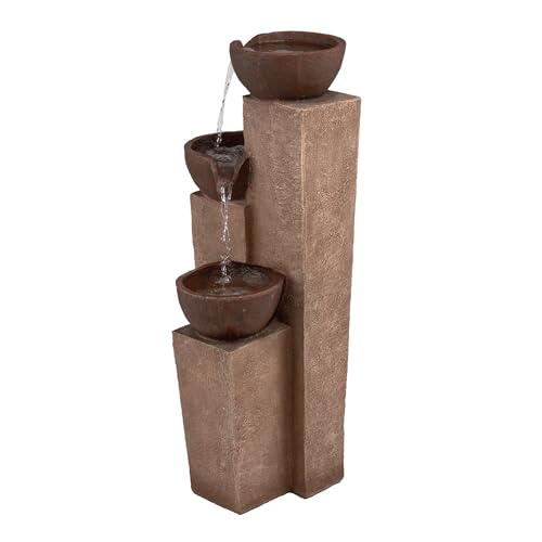 41” Outdoor 3-Tiered Weathered Stone Water Fountain W3307