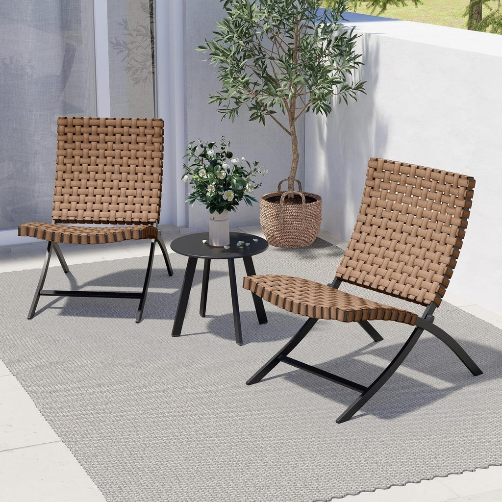 3 Piece Folding Wicker Patio Set with Table and Chairs E858