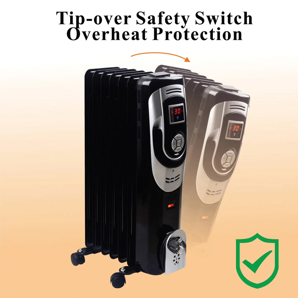 3-Setting 1,500-Max 7-Fin Portable Oil-Filled Radiator Heater with Digital Display U6712