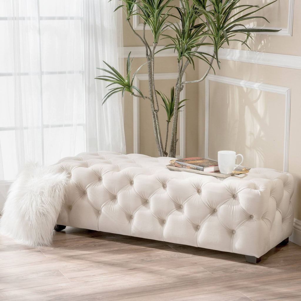 Dark Teal Tufted Velvet Rectangle Ottoman Bench L190
