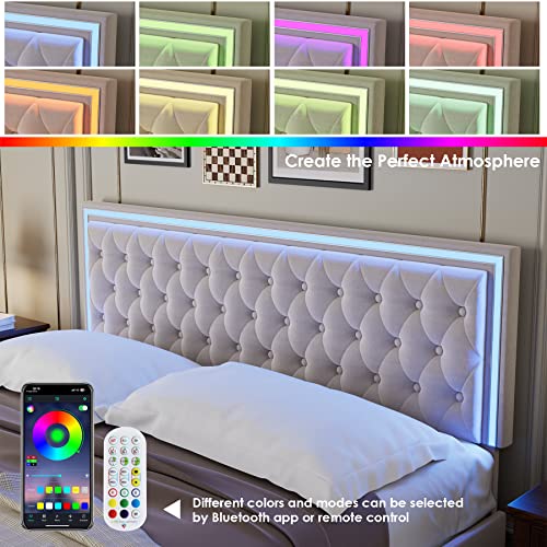 White Upholstered LED Bed Frame with 4 Drawers Z1328