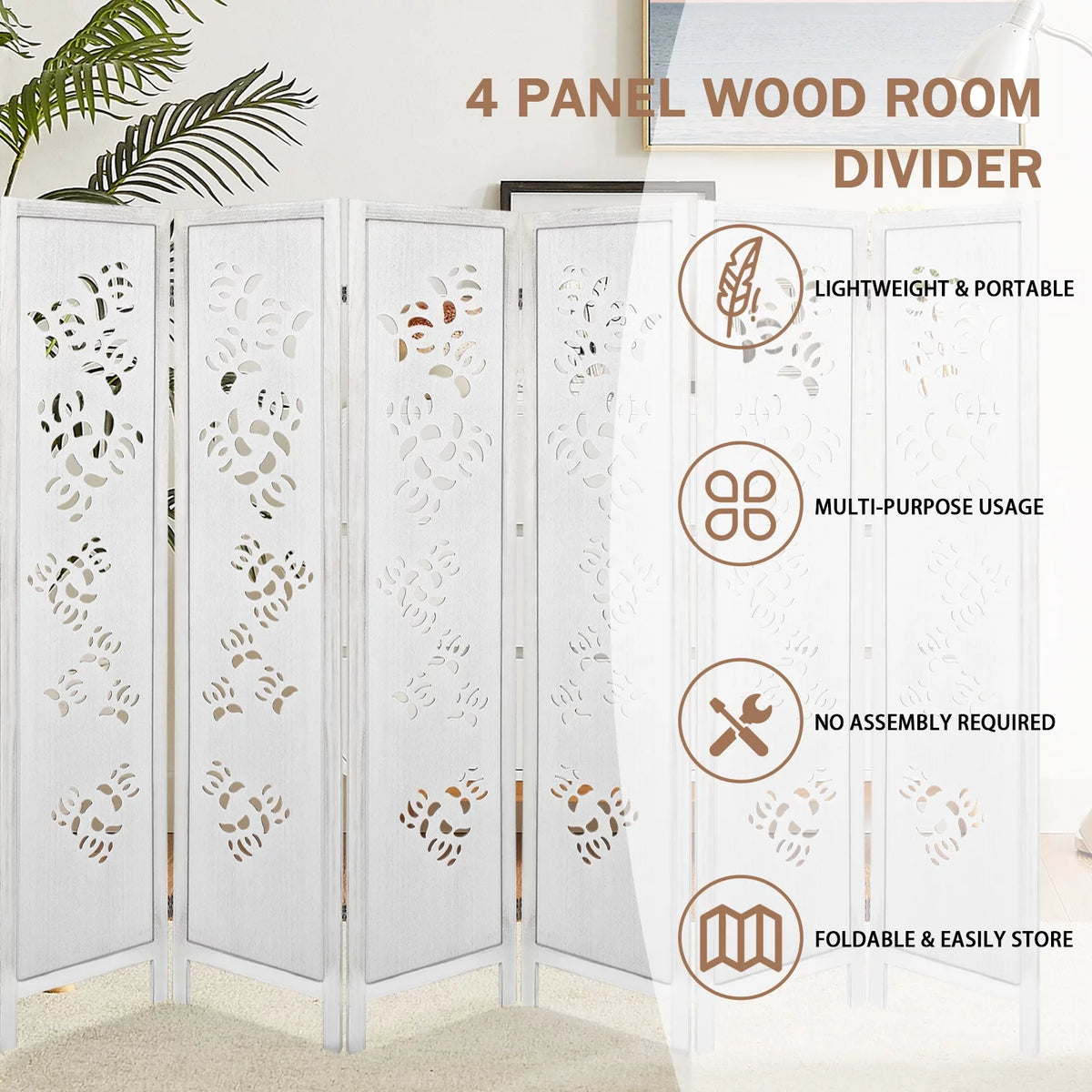 6 Panel Wooden Folding Room Divider Z415380