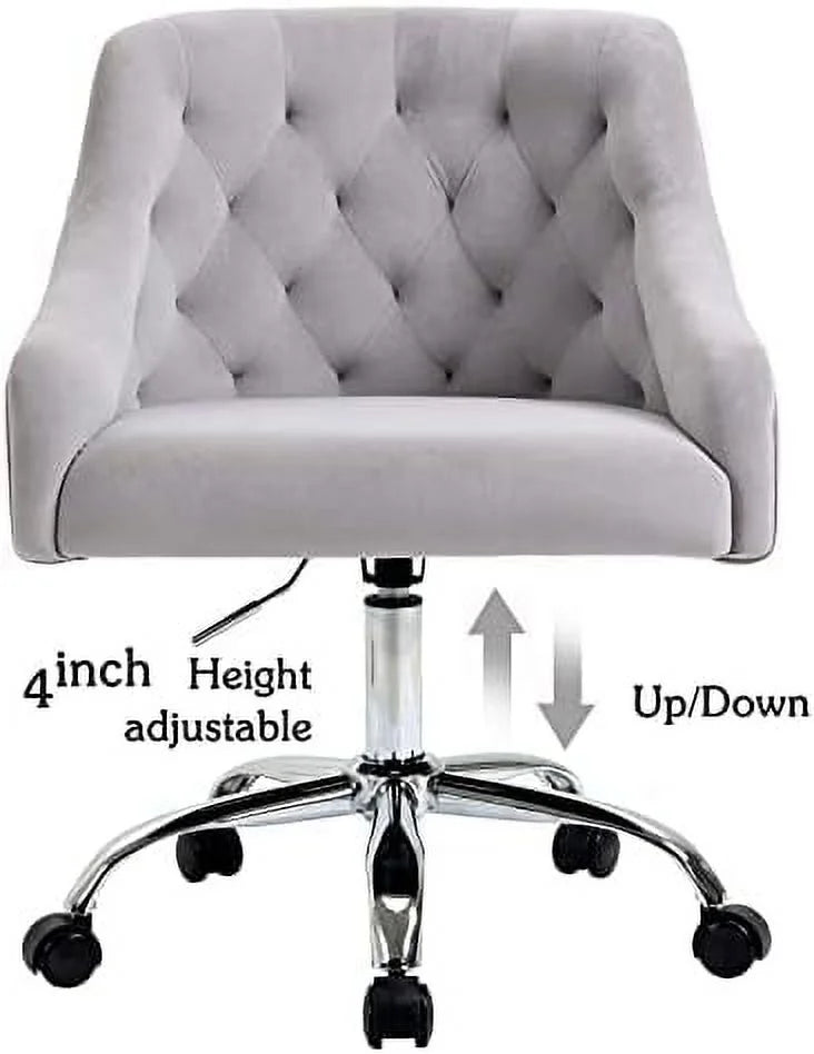 Grey Velvet Adjustable Mid-Back Office Chair E294691