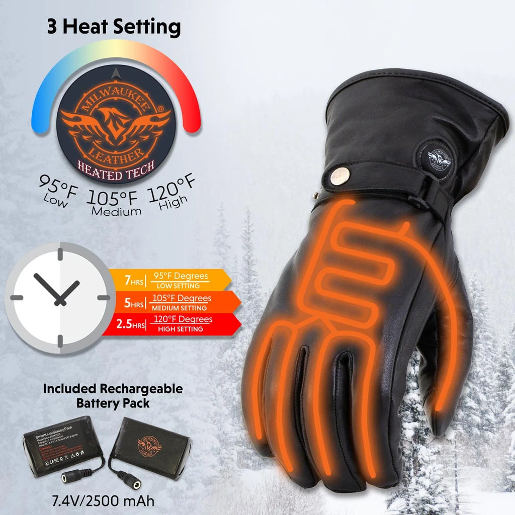 Black Leather Heated Winter Gloves with Battery X-Large E264484