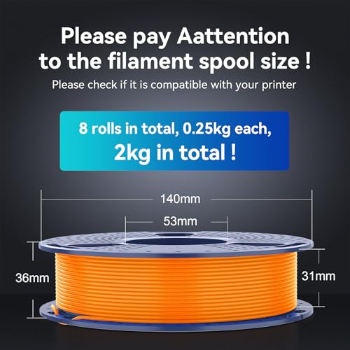 PLA+ 3D Printer Filament 1.75mm 8 Packs 0.25kg Each Spool H362475