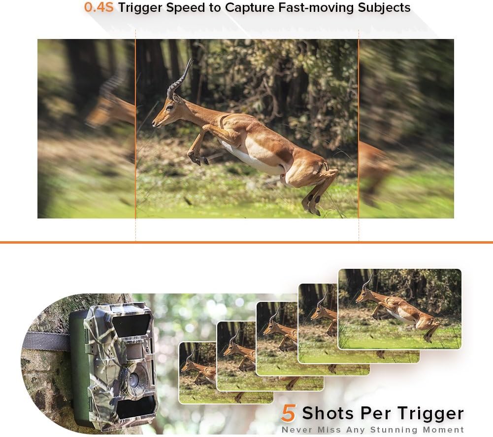 Trail Camera with Night Vision No Glow, 0.4s Trigger Time Waterproof D263509