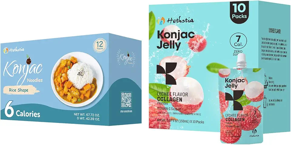 Lychee Konjac Jelly with Collagen Peptides 10 Packs and Gluten Free Konjac Rice 12 Packs Y5024