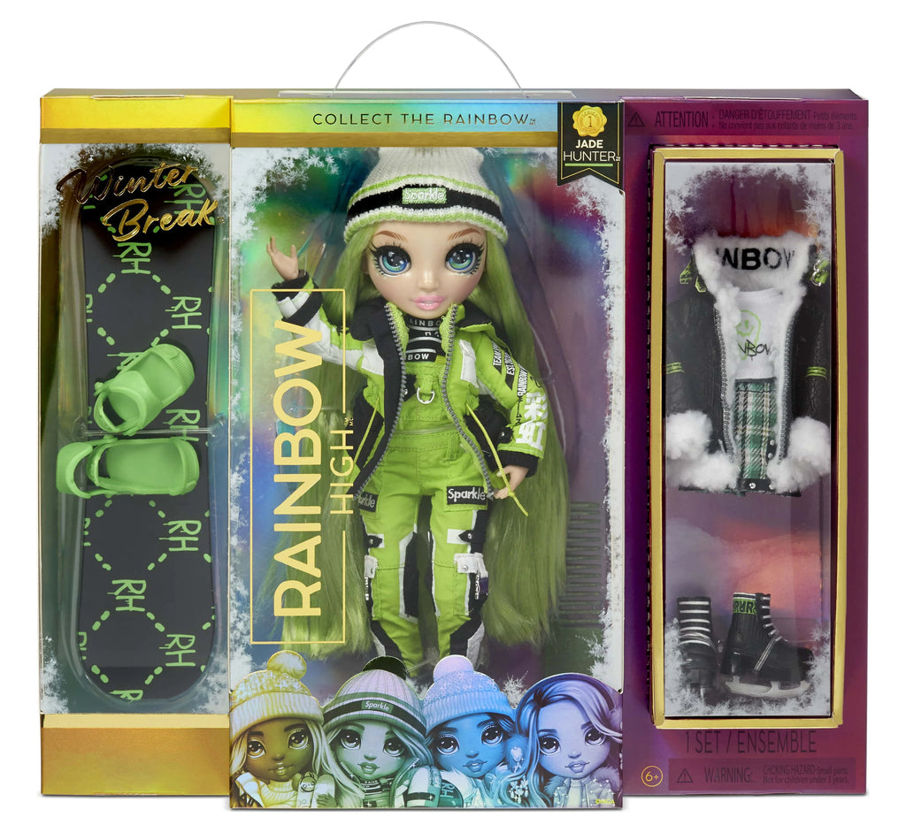 Green Winter Break Fashion Doll and Playset with 2 Complete Doll Outfits, Snowboard and Winter Doll Accessories W849884