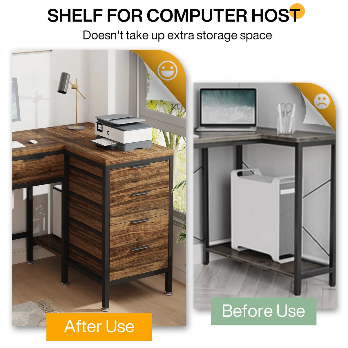 L-Shaped Desk with 6 Drawers, 47 in. Computer Corner Desk O79188
