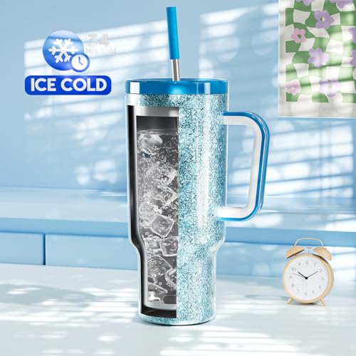 40oz Insulated Stainless Steel Tumbler with Handle and Straw E252653