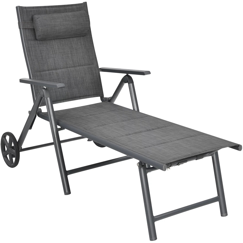 2PCS Aluminum Adjustable Pillow Padded Patio Chaise Lounge P136