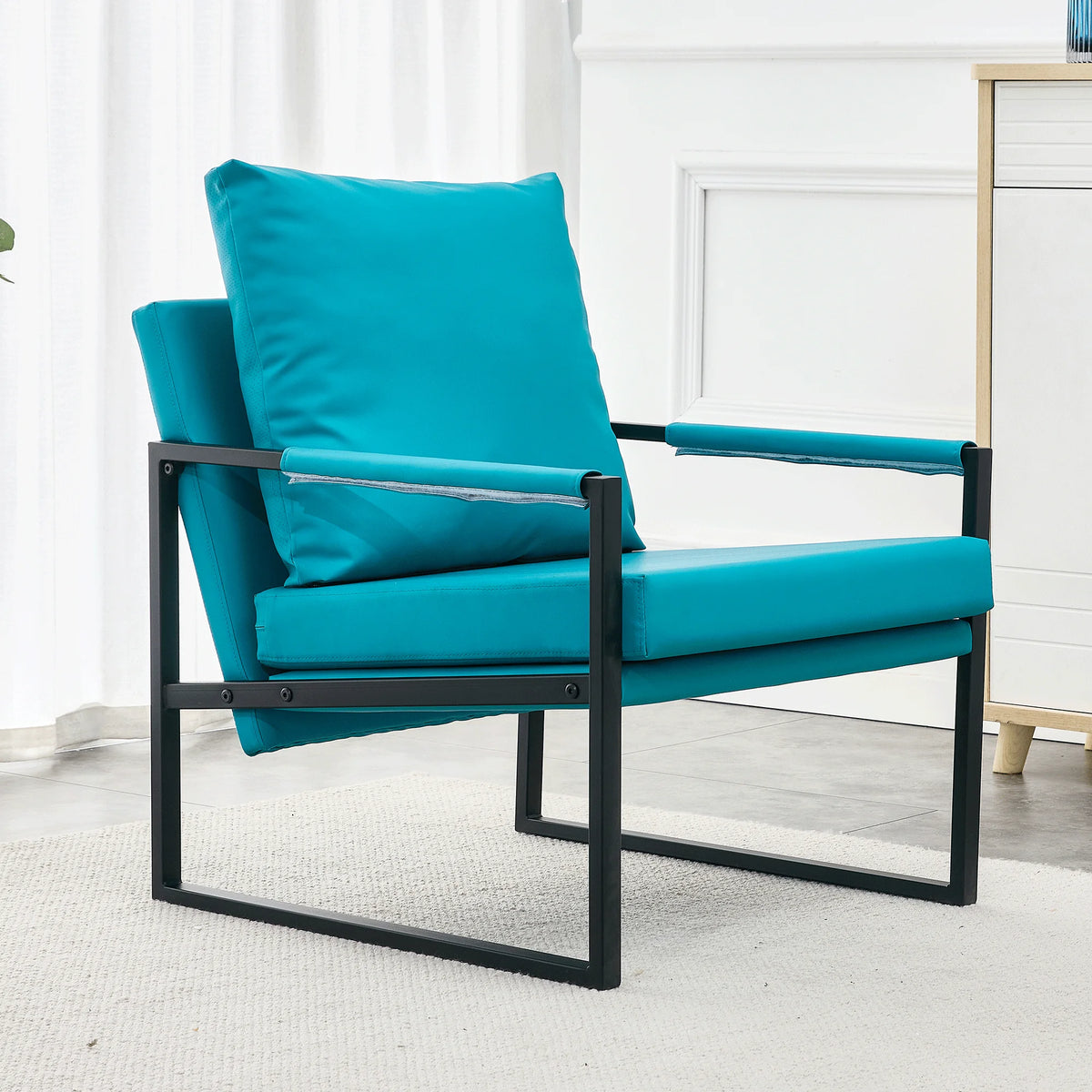 PU Leather Accent Arm Chair Mid Century Modern Upholstered Armchair Metal Frame T771