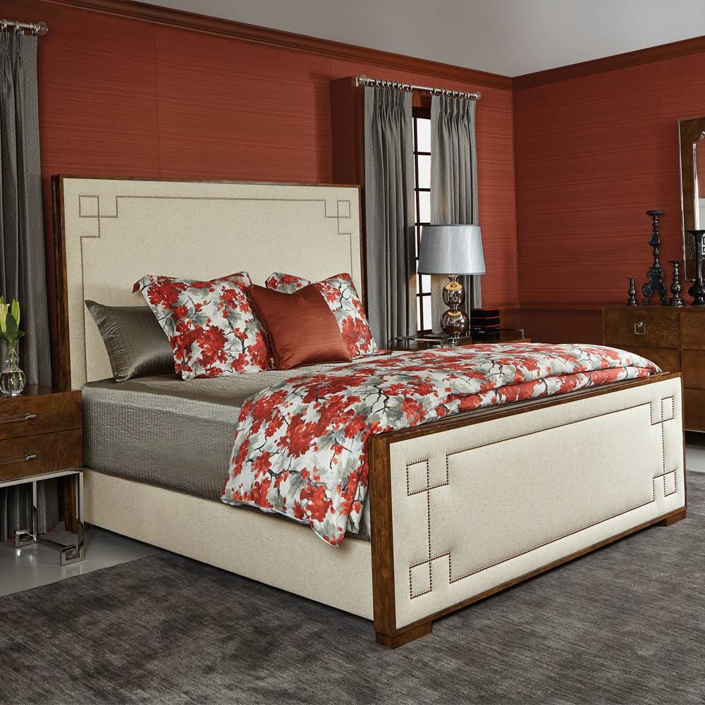 Dark Caramel Queen Upholstered Panel Bed S81132