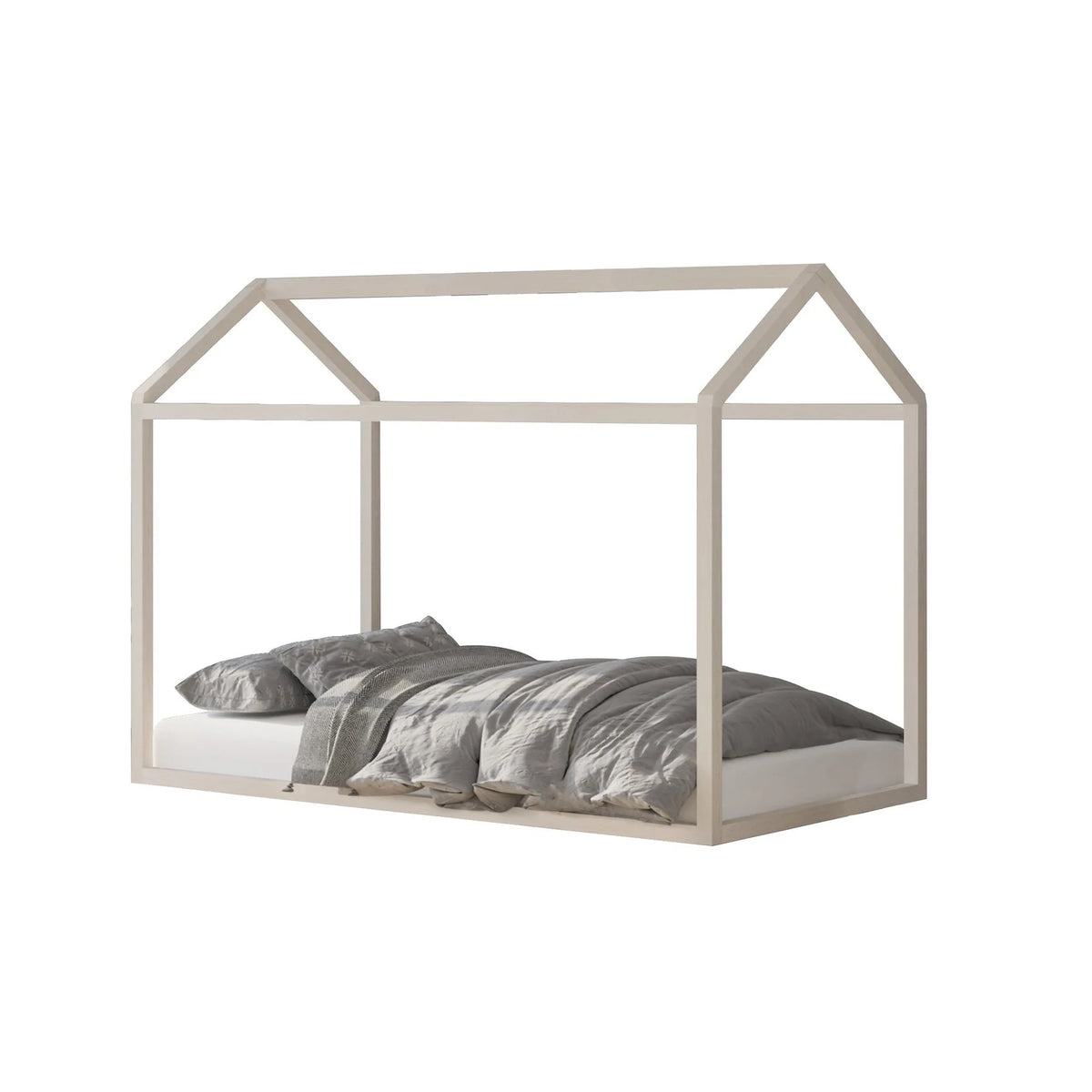 Twin Size Wooden Canopy Bed Antique Grey X356