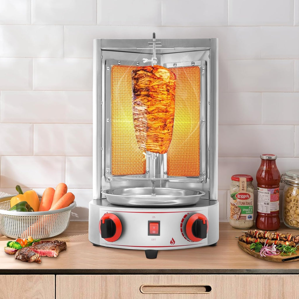 Stainless Countertop Gas Vertical Broiler Rotisserie Grill with 2 Burners Q8302
