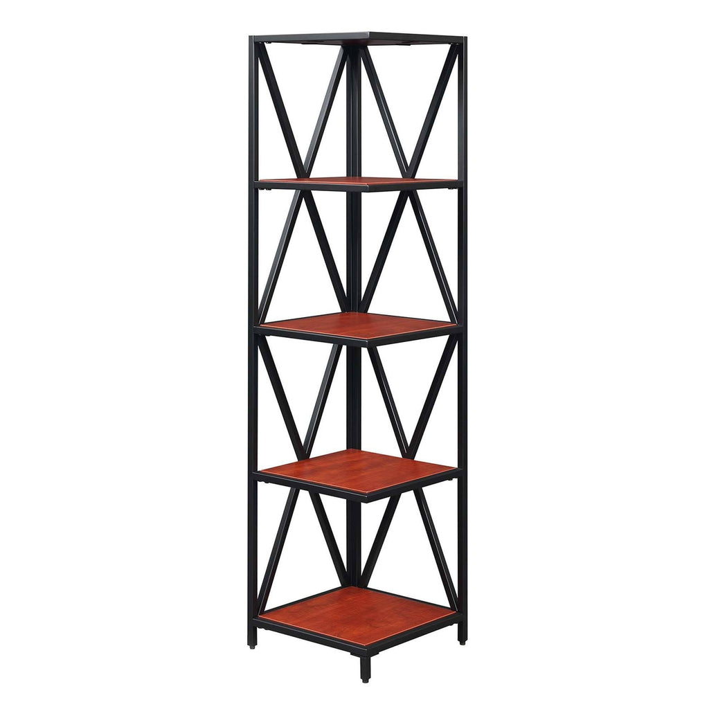 Cherry/Black Metal 5 Tier Corner Bookcase A1813