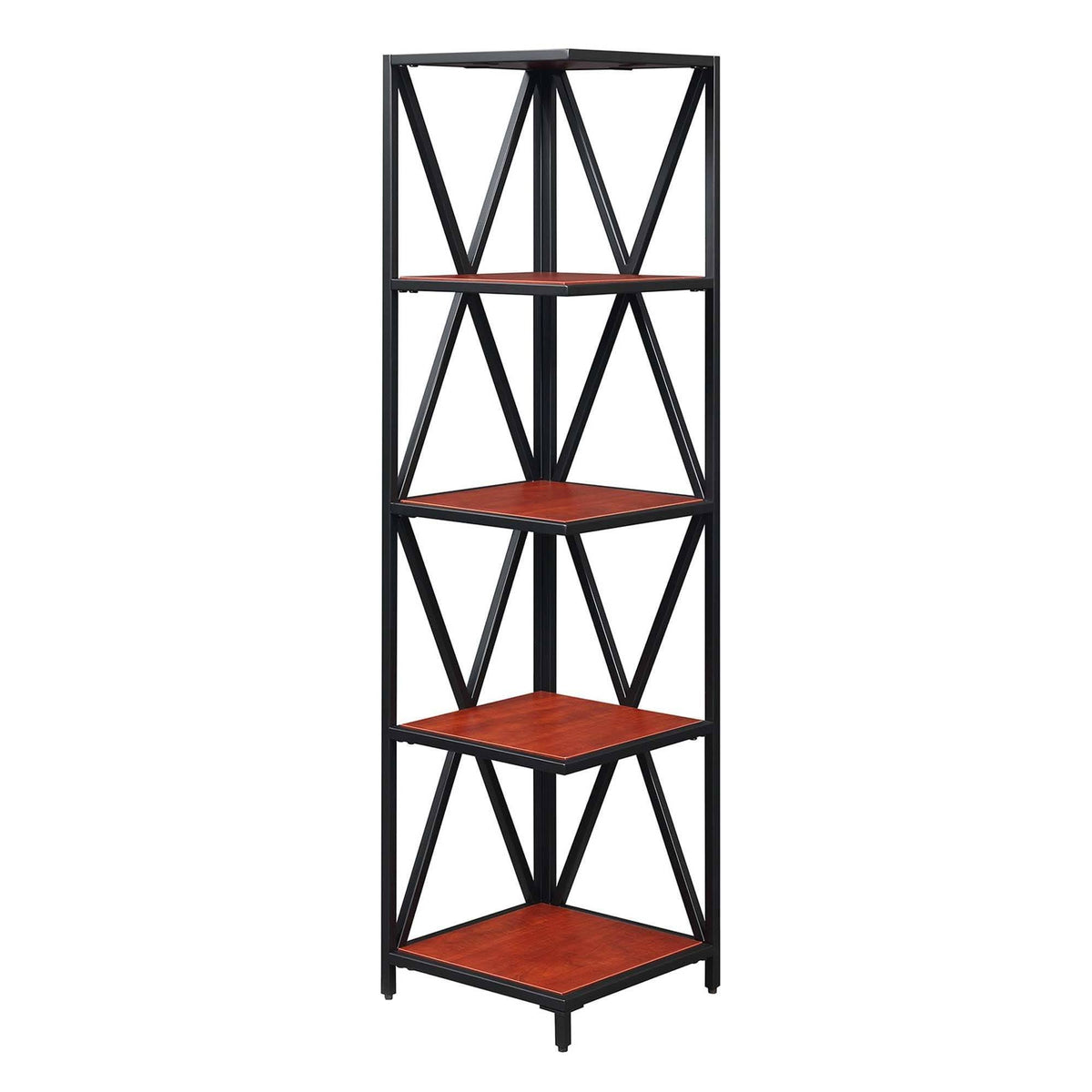 Cherry/Black Metal 5 Tier Corner Bookcase A1813