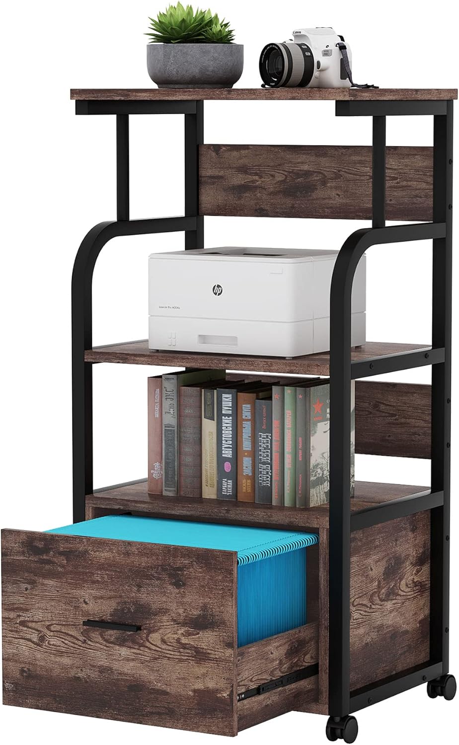 Black Mobile File Cabinet with Printer Shelf U1394