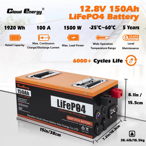 12V 150Ah LiFePO4 Deep Cycle Battery with 100A BMS V140661