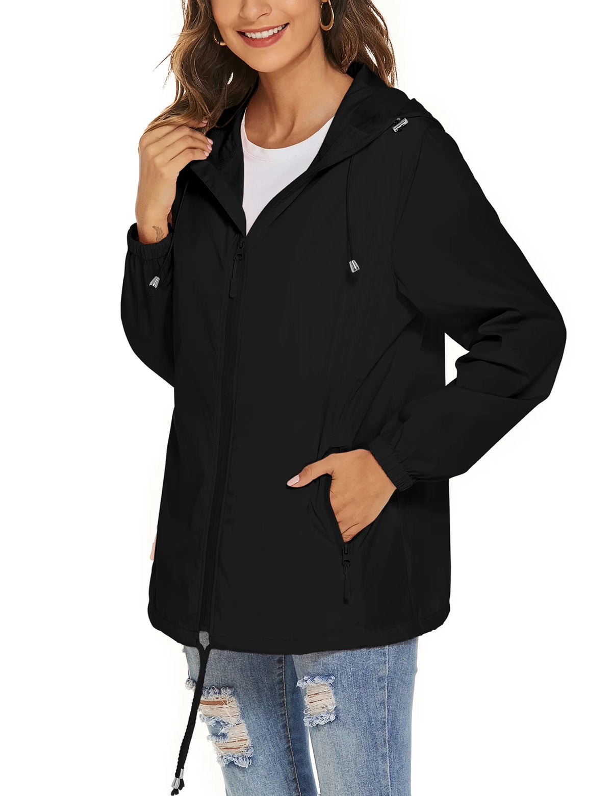 Waterproof Lightweight Hooded Rain Jacket B7380